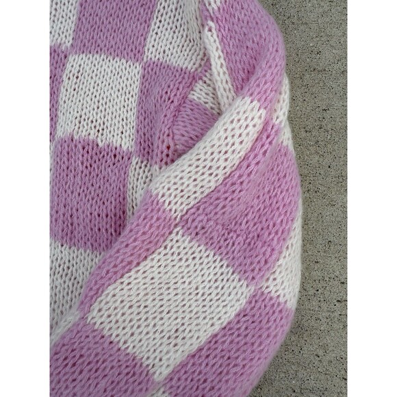 Luna Ivy Pink Cream Check Heart Chunky Knit Long Sleeve Crew Sweater XS - Picture 4 of 5